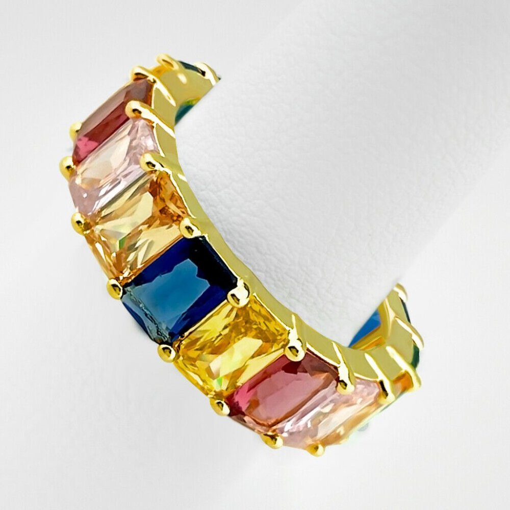 ORENTINI Gold Plated Rainbow Emerald Cut Ring CZ - Picture 2 of 4